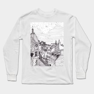 Aberdeen Town Scotland Pen Ink Drawing Long Sleeve T-Shirt